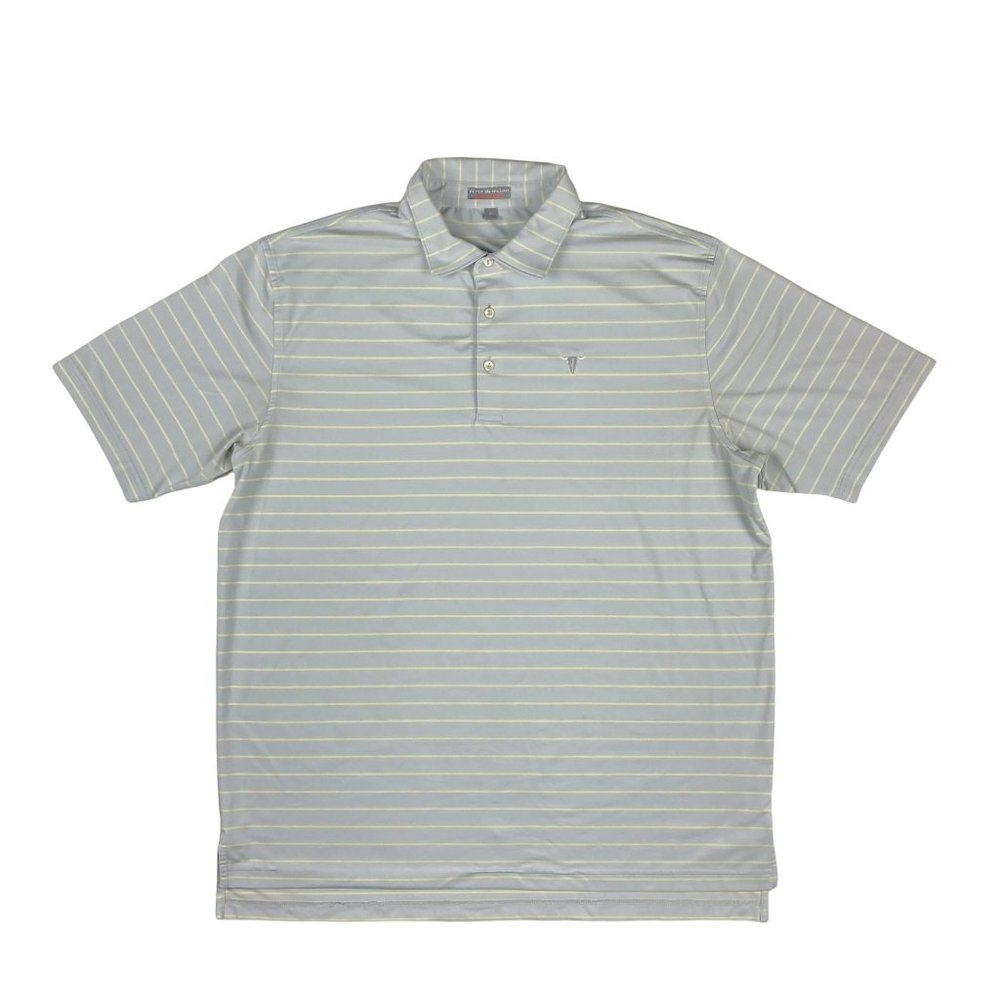 Peter Millar Summer Comfort Gray Striped Longhorn S/S Golf Polo Shirt Men's XL